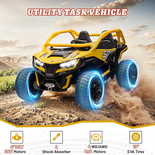 Akaber 24V 10AH 2 Seater Power of Wheels for Big Kids, 21" 4WD/AWD Largre Kids' Electric Vehicles with Remote Control for Girls and Boys, UTV Ride On Car for Kid, EVA Tires, 4 Spring Absorbers