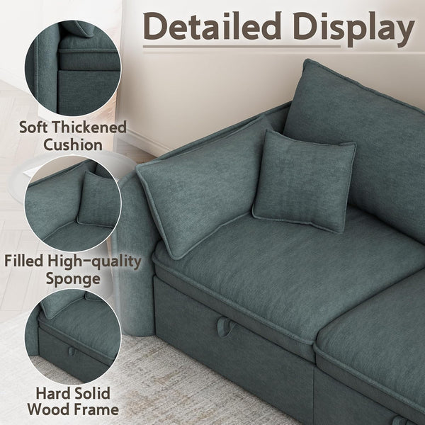 Akaber Modular Sectional Sofa, 107 Inch Couch with Movable Storage Ottoman, 25 Inch Deep Seat, Cloud Couches for Living Room, Grayish Green