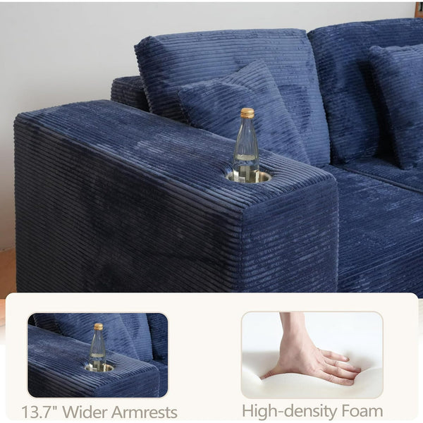 Akaber 101" Modular Sectional Sofa, 3 Seats U Shaped Couch for Living Room, Modern Sectional Corduroy Sofa with Deep Seat, Living Room Furniture Set
