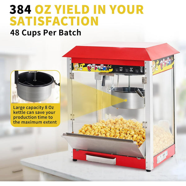 Akaber Commercial Popcorn Machine, 10 Oz Kettle, 1300W Countertop Popcorn Maker for 60 Cups per Batch, Movie Theater Popcorn Popper with 3-Switch Control, 2 Scoops 1 Cup