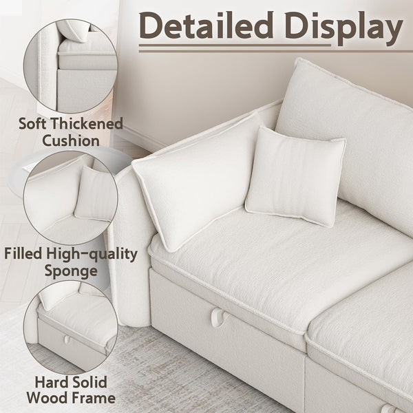 Akaber Modular Sectional Sofa, 107 Inch L Shaped Couch with Movable Storage Ottoman, 25 Inch Deep Seat, Cloud Couches for Living Room, Beige