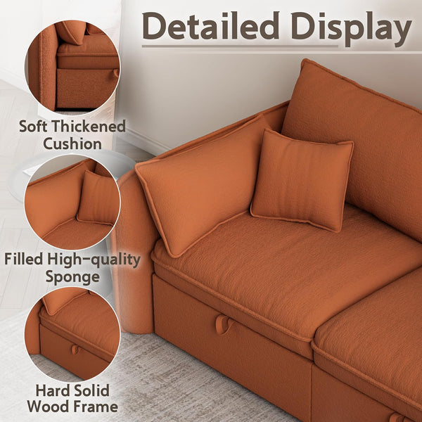 Akaber Modular Sectional Sofa, 107 Inch Couch with Movable Storage Ottoman, 25 Inch Deep Seat, Cloud Couches for Living Room, Orange