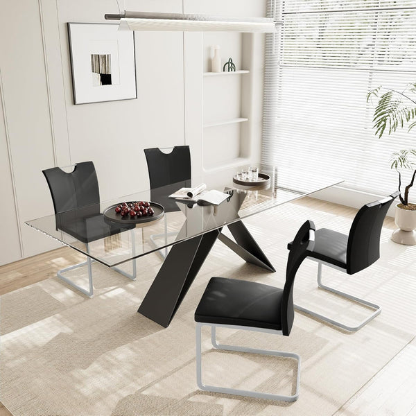 Akaber Modern Dining Chairs Set of 6, Faux Leather Upholstered Dining Room Side Chair with High Back, Metal Legs and Portable Handle, Armless Kitchen Chairs Set, Black