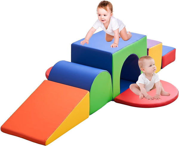 Foam Climbing Blocks for Toddlers, 7 Pcs Climbing Toys for Toddlers 1-3 Crawl and Climb Foam Play Set with Tunnel, Baby Toddler Climbing Toys Indoor Foam Play Gym Foamnasium