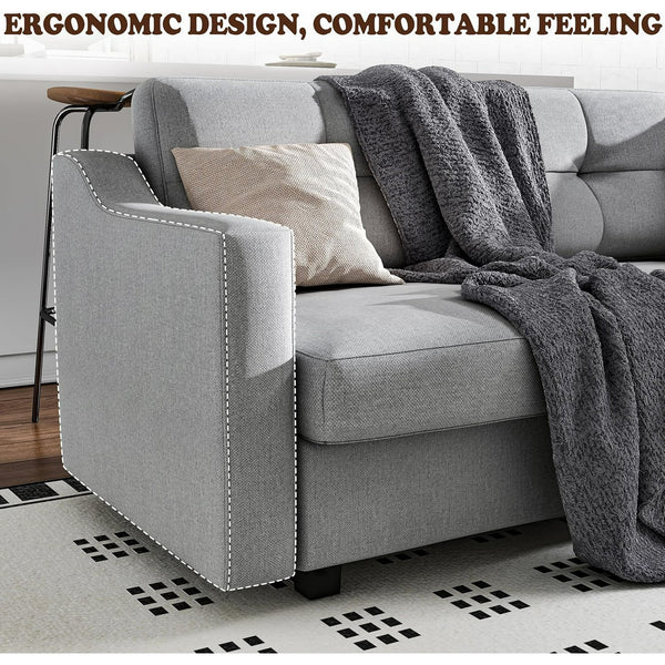 5 Seater Convertible Sectional Sofa, Linor L Shaped Sofa Couch for Living Room, Small Apartment, Reversible Sectional Couch, Light Grey