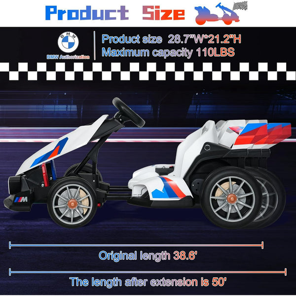 Wanan Electric Go Kart with Adjustable Seat, 24V 9AH Drift Kart with 400W Motors, Crazy Go Cart for Kids Ages 6-12, Licensed BMW, LED Lights, Drift Mode and 2 Speed (White)