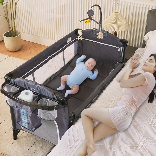 5-in-1 Baby Bedside Sleeper with Bassinet, Multifunction Bedside Baby Crib from Newborn to Toddlers