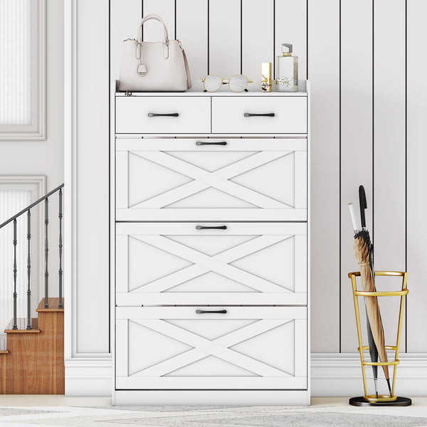Shoe Cabinet, 24 Pairs Shoe Storage Cabinet with 2 Drawers and 3 Flip Doors for Sneakers, High Heels, 47'' Hidden Shoe Cabinet Storage for Entryway and Hallway (Country Rustic)