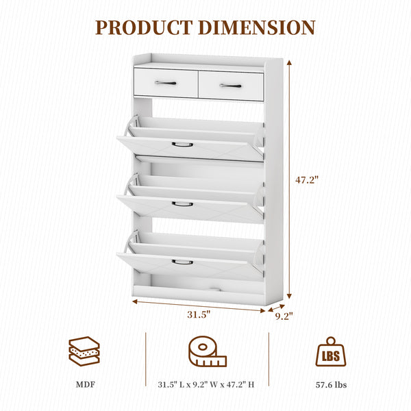 Shoe Cabinet, 24 Pairs Shoe Storage Cabinet with 2 Drawers and 3 Flip Doors for Sneakers, High Heels, 47'' Hidden Shoe Cabinet Storage for Entryway and Hallway with 3 Tier Rack (Modernity)