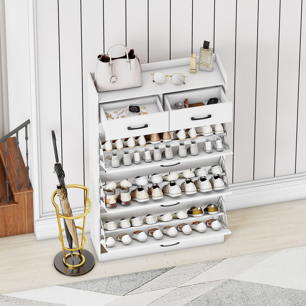 Shoe Cabinet, 24 Pairs Shoe Storage Cabinet with 2 Drawers and 3 Flip Doors for Sneakers, High Heels, 47'' Hidden Shoe Cabinet Storage for Entryway and Hallway with 3 Tier Rack (Modernity)