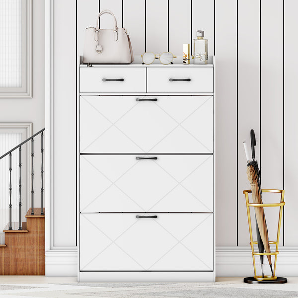 Shoe Cabinet, 24 Pairs Shoe Storage Cabinet with 2 Drawers and 3 Flip Doors for Sneakers, High Heels, 47'' Hidden Shoe Cabinet Storage for Entryway and Hallway with 3 Tier Rack (Modernity)