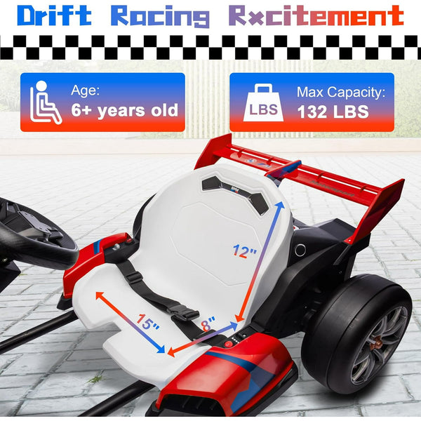 Akaber Electric Go Kart with Adjustable Seat, 24V 9AH Drift Kart with Dual 200W Motors, Crazy Go Cart for Kids Ages 6-12, Licensed BMW, LED Lights, Drift Mode and 2 Speed (Red)