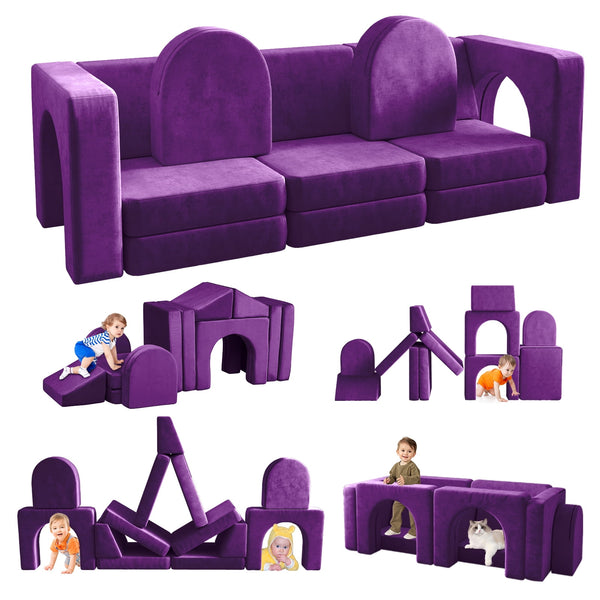 13 Pcs Toddler Sofa for Kids, Linor Modular Kids Couch for Playroom, Kids Play Couch for Toddlers 1-3, Kids Sofa Couch, Kids Modular Play Couch, Purple