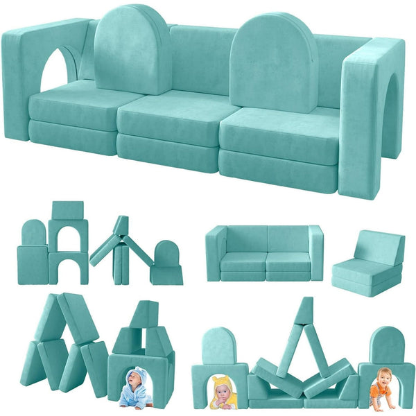13 Pcs Toddler Sofa for Kids, Linor Modular Kids Couch for Playroom, Kids Play Couch for toddlers 1-3, Kids Sofa Couch, Kids Modular Play Couch, Ice-Snow Blue