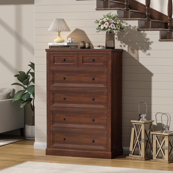 Akaber US 6 Drawer Dresser, 47.2" Farmhouse Dresser and Chests of Drawer, Tall Chest of Drawers for Bedroom, Living Room