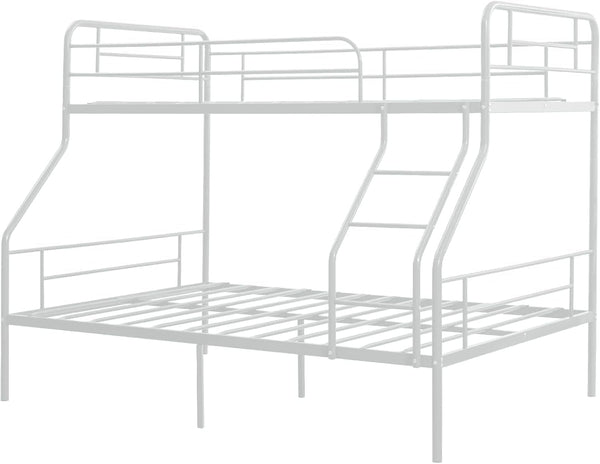 Twin Over Full Bunk Bed Frame, Bunk Beds Twin Over Full with Guardrail & Ladder for Boys, Girls, Teens, Space-Saving, No Box Spring Needed, Noise Free