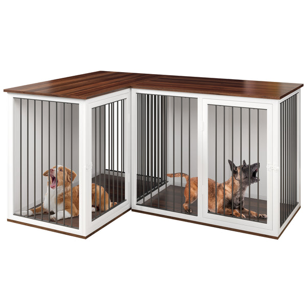 Linor All Steel Frame Large Dog Crate Furniture with Dividers and Double Doors for 2 Dogs