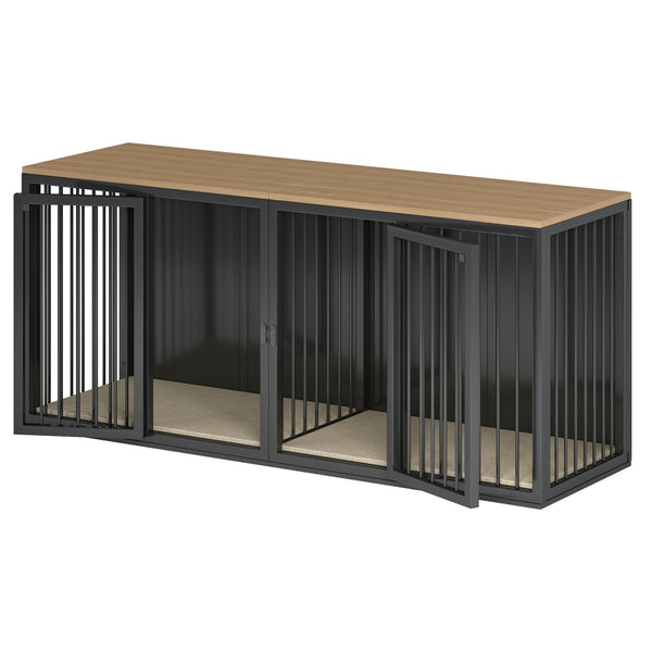 Linor All Steel Frame Large Dog Crate Furniture with Double Doors for 2 Dogs
