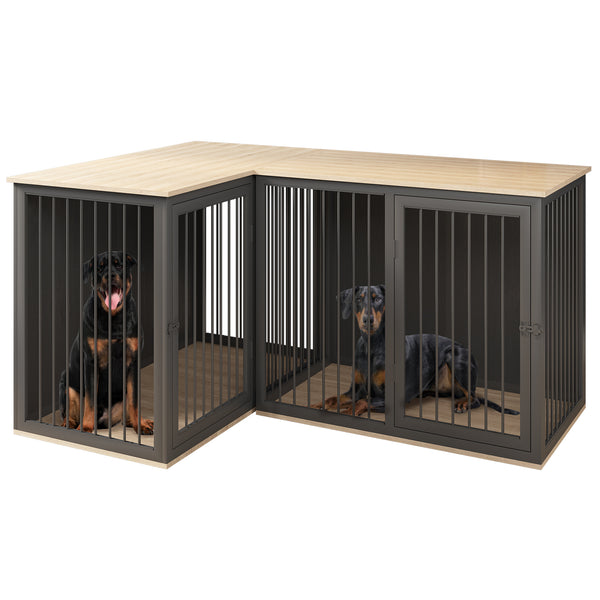 Linor All Steel Frame Large Dog Crate Furniture with Dividers and Double Doors for 2 Dogs