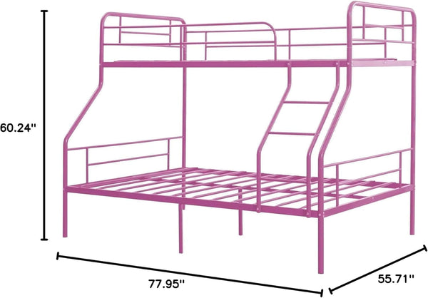 Twin Over Full Bunk Bed Frame, Bunk Beds Twin Over Full with Guardrail & Ladder for Boys, Girls, Teens, Space-Saving, No Box Spring Needed, Noise Free