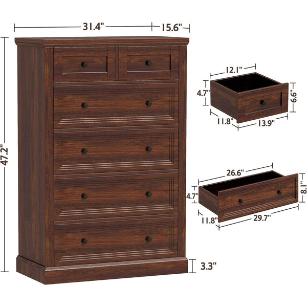 Akaber US 6 Drawer Dresser, 47.2" Farmhouse Dresser and Chests of Drawer, Tall Chest of Drawers for Bedroom, Living Room