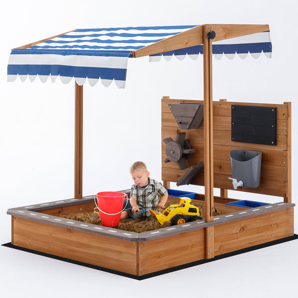 Kids Large Wooden SandBoxes with Cover, Sand Pit, Outdoor Sand Box with Canopy for Backyard Garden Beach