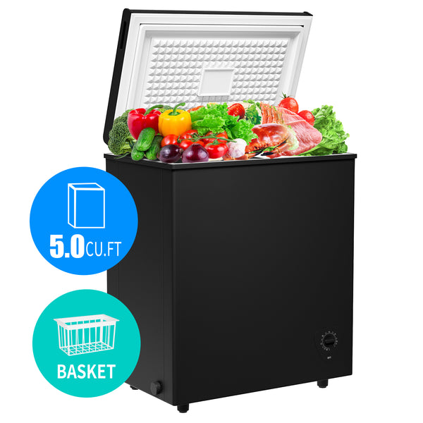 5.0 Cu.Ft Deep Freezer with 7 Level Adjustable Temperature for Temp Adjustment & Energy-Saving