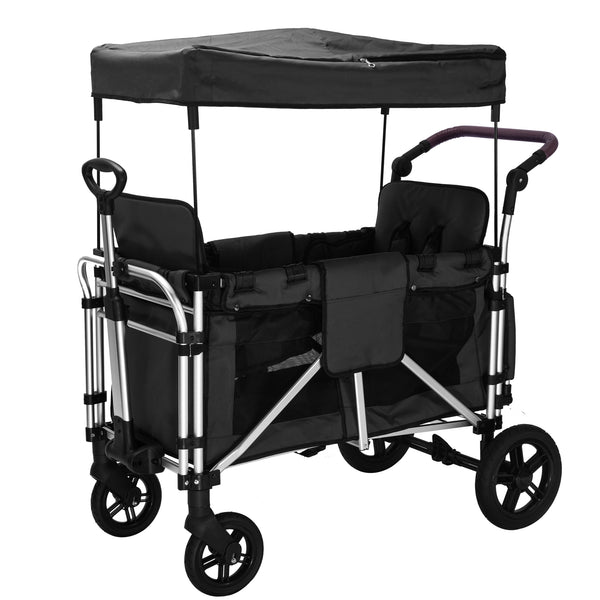 Stroller Wagon for 2 Kids, 2 seater wagon stroller with canopy(Black)