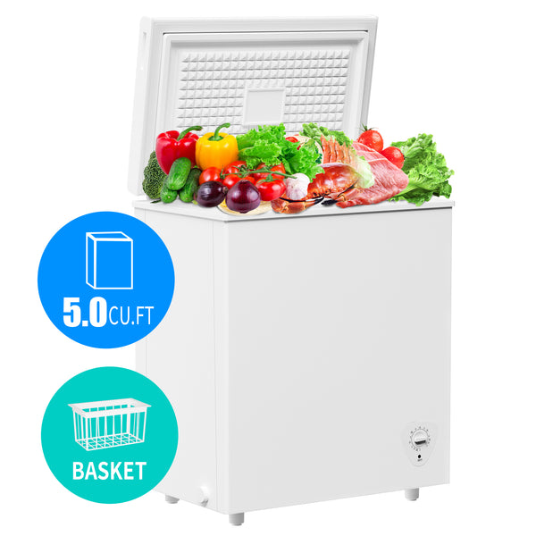 5.0 Cu.Ft Deep Freezer with 7 Level Adjustable Temperature for Temp Adjustment & Energy-Saving