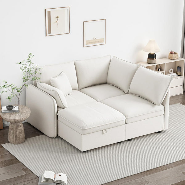 Akaber Modular Sectional Sofa, 107 Inch Couch with Movable Storage Ottoman, 25 Inch Deep Seat, Cloud Couches for Living Room, Beige