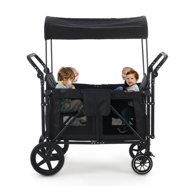 Wagon Stroller for 4 Kids, Wagon Cart with 4 High Seats and Removable Canopy, Foldable Stroller Wagon (Black)