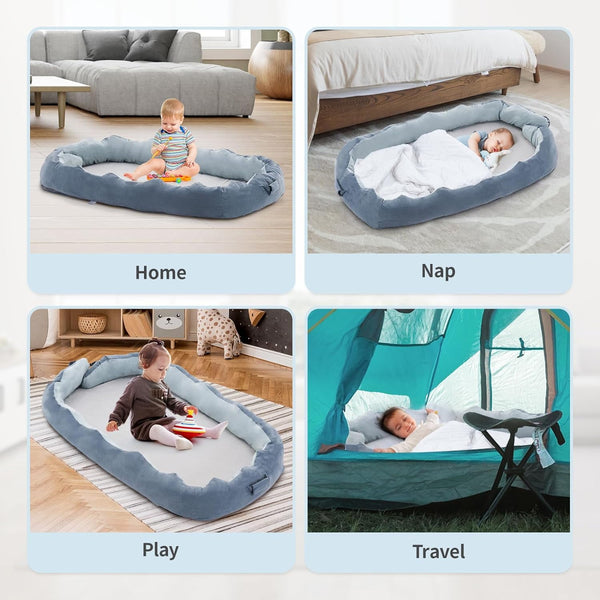 Foldable Toddler Bed, Wanan Detachable Toddler Floor Bed with Zipper, Lightweight and Portable Toddler Travel Bed for Napping, Camping