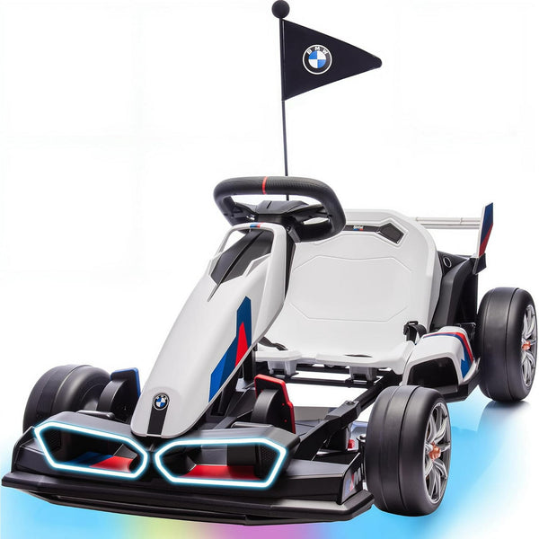 24V 9AH Electric Go Kart with Adjustable Seat,Licensed BMW 7.5 MPH Drift Kart for Kids Age 6-12, 2 * 200W Motors, Drift Mode and 2 Speed, Gray