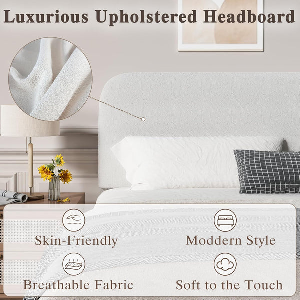 Wanan Full Bed Frame, Upholstered Bed Frame with Rounded Corners, Soft Cloud Bed Frames in Modern Style, Noise-Free Structure, Easy Assembly, Cream