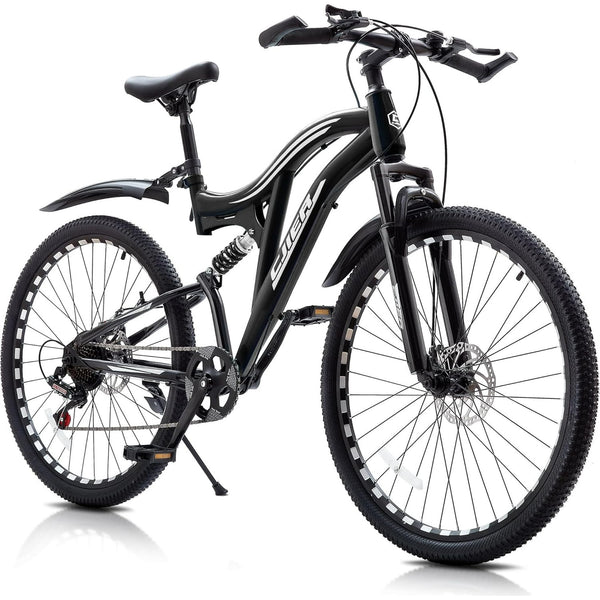26 Inch Mountain Bike for Adults, Wanan Full Suspension Mens MTB Bicycle with Dual Disc Brake, 7-Speed High-Carbon Steel Frame