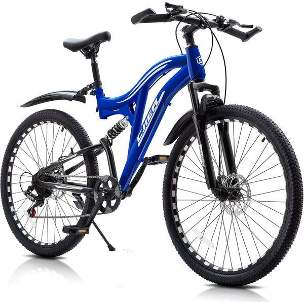 26 Inch Mountain Bike for Adults, Wanan Full Suspension Mens MTB Bicycle with Dual Disc Brake, 7-Speed High-Carbon Steel Frame