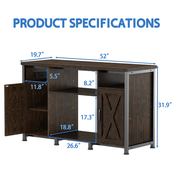 50-75 Gallon Aquarium Tank Stand with Power Outlets and Cabinet for Fish Tank Accessories Storage (Double door)