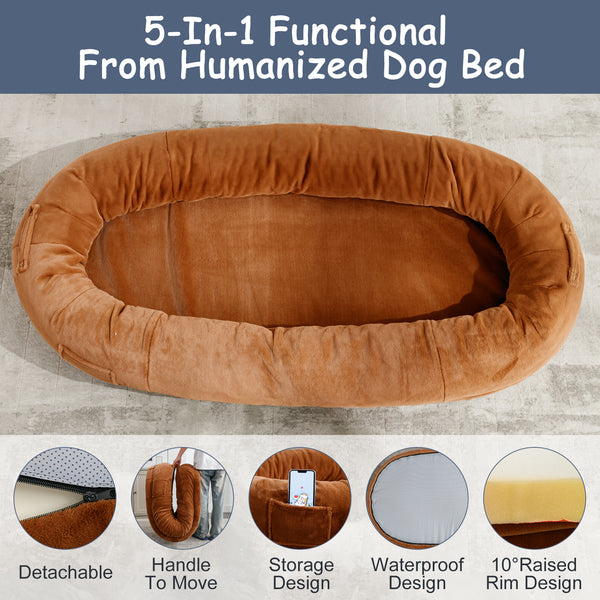 Large Human Dog Bed, BeanBag Doggie Bed for People Adults Kids Pets , Faux Fur Dog Bed with Storage