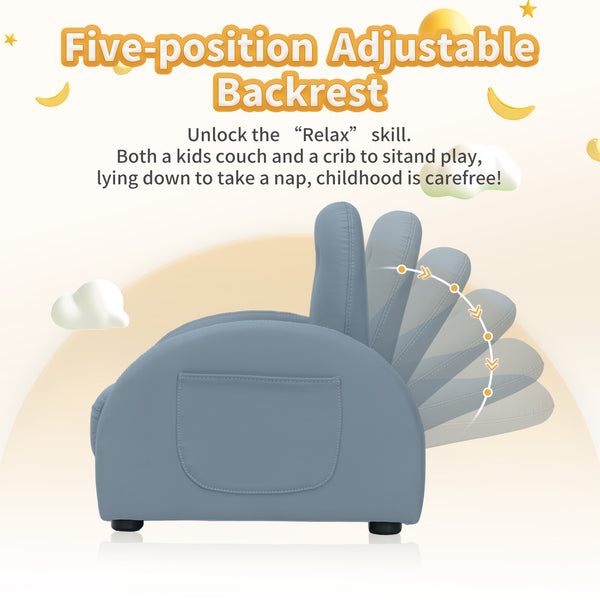 Kids Couch, Toddler Chair with Ottoman, Toddler Couch with 5 Adjustable Backrests, Leatherette Sofa Chair is Waterproof and Stain-Resistant, Kids Sofa for Girls and Boys