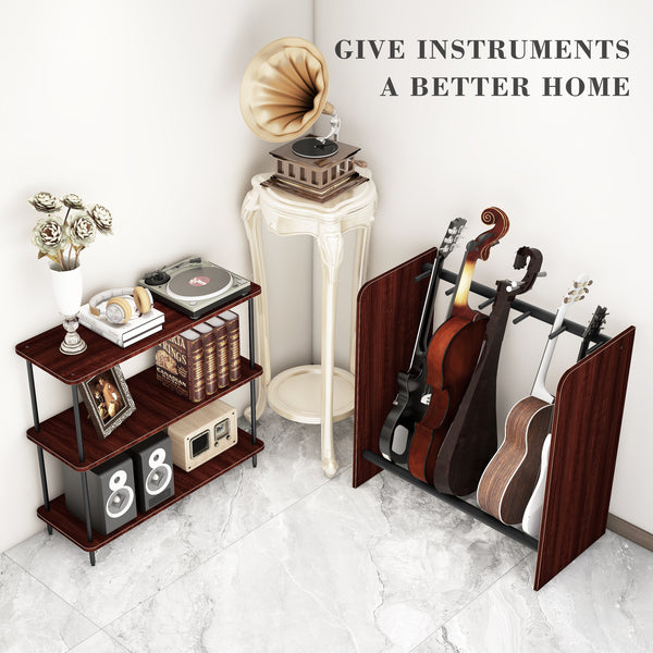 Multiple Guitar Stand, Record Player Stand 5 Guitar Rack Holder, 3-tier Storage Shelf