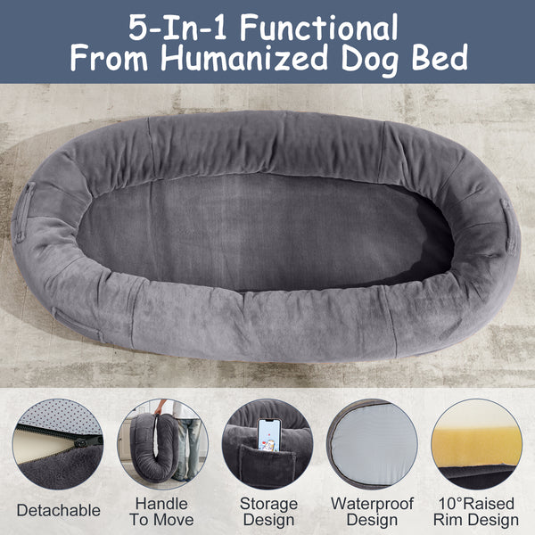 Large Human Dog Bed, BeanBag Doggie Bed for People Adults Kids Pets , Faux Fur Dog Bed with Storage