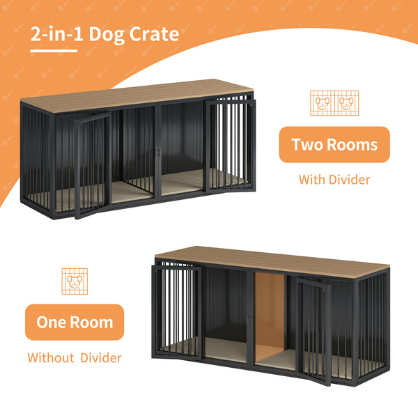 Linor All Steel Frame Large Dog Crate Furniture with Double Doors for 2 Dogs