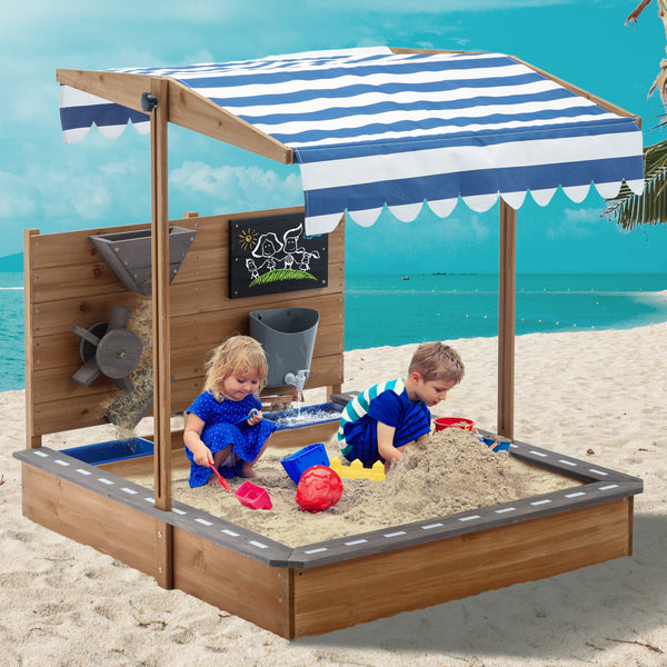 Kids Large Wooden SandBoxes with Cover, Sand Pit, Outdoor Sand Box with Canopy for Backyard Garden Beach