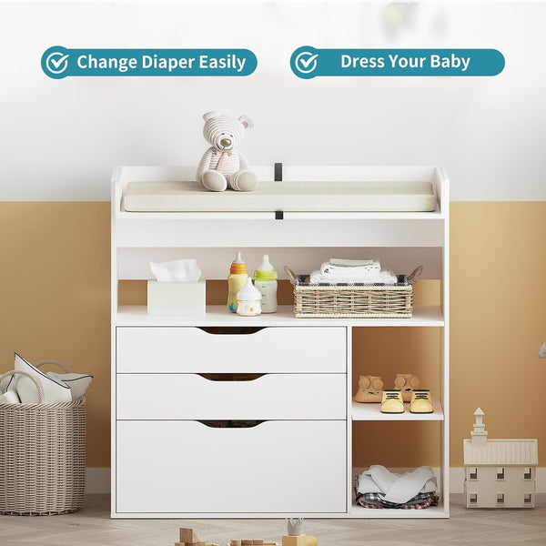 Wanan 3 Drawer Diaper Changing Table Dresser, White