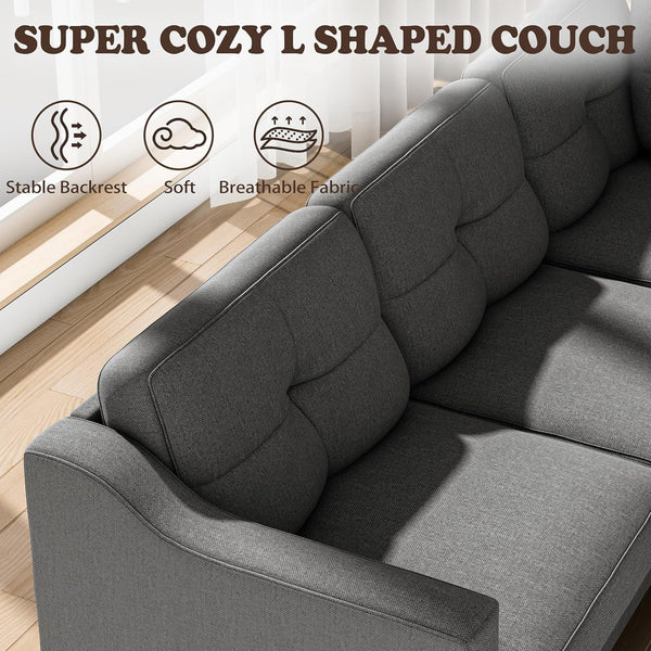 5 Seater Convertible Sectional Sofa, Linor L Shaped Sofa Couch for Living Room, Small Apartment, Reversible Sectional Couch, Dark Grey