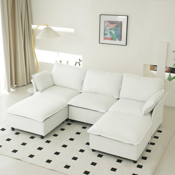 Pipleo 100" U-Shaped Cloud Sectional Sofa, Velvet Convertible Sofa Bed and Storage, Sectional Sofas