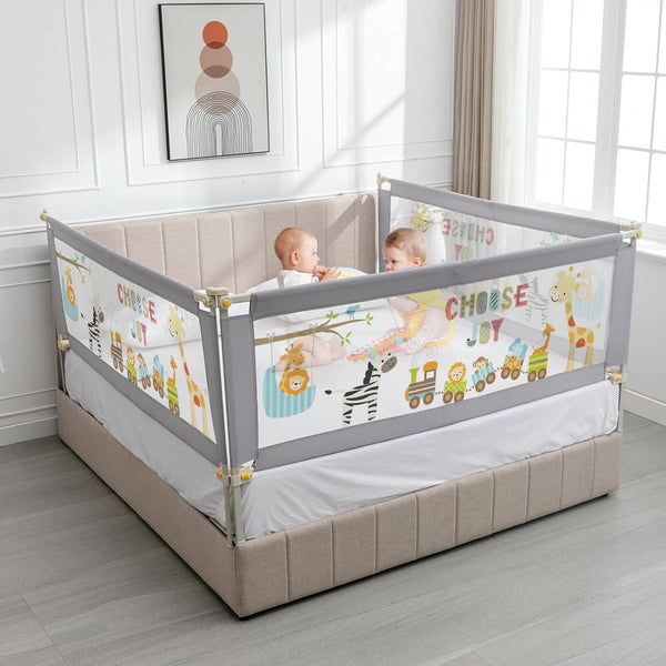 3 Pcs Baby Bed Rail Guard for Toddlers, Linor Toddler Bed Rails for King Bed, Foldable Bed Guards for Kids with 25 Levels Adjustable Height, Bed Fence for 2 to 11.8'' Mattress (Zoo Style, King)