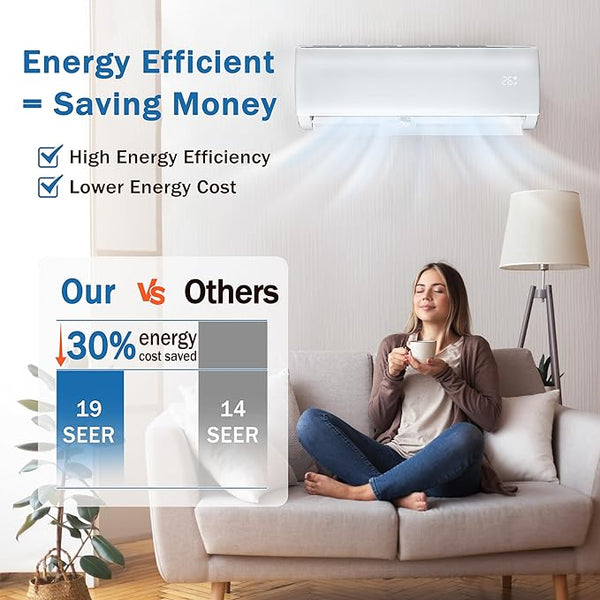 12000 BTU Mini Split AC/Heating System,19 SEER with Heat Pump, Cools up to 750 Sq.Ft, 115V Wifi Enabled Air Conditioner & Heater Ductless Inverter System (12000 BTU - 115v/19 SEER - WIFI)