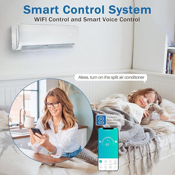 12000 BTU Mini Split AC/Heating System,19 SEER with Heat Pump, Cools up to 750 Sq.Ft, 115V Wifi Enabled Air Conditioner & Heater Ductless Inverter System (12000 BTU - 115v/19 SEER - WIFI)