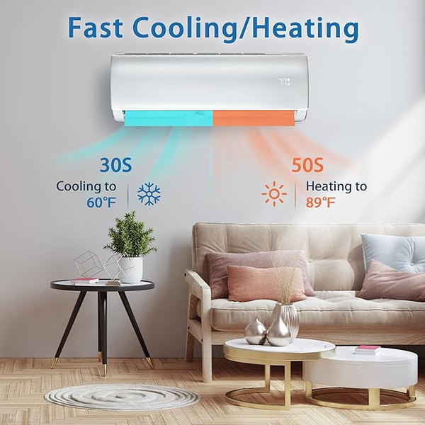 12000 BTU Mini Split AC/Heating System,19 SEER with Heat Pump, Cools up to 750 Sq.Ft, 115V Wifi Enabled Air Conditioner & Heater Ductless Inverter System (12000 BTU - 115v/19 SEER - WIFI)